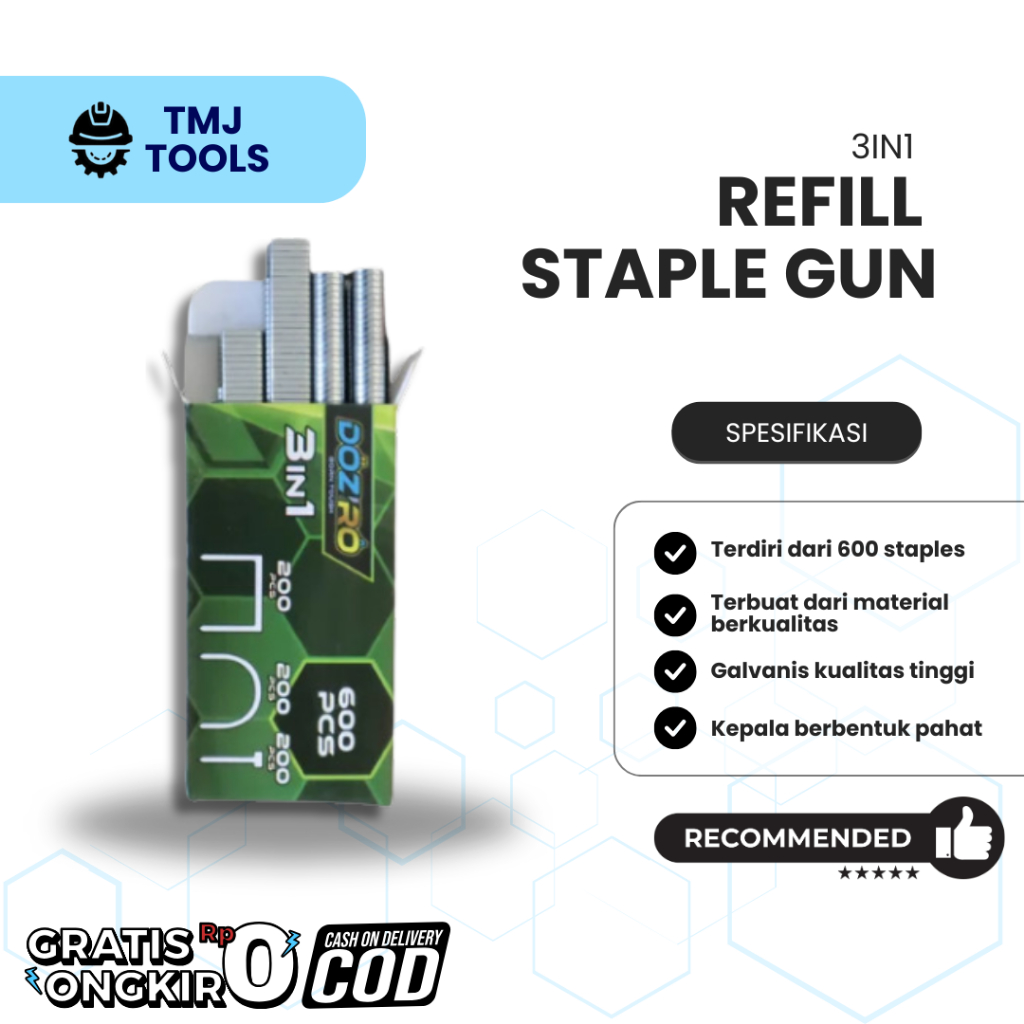 

Refill Staple Gun Staples 3 IN 1 600PCS Tembak Guntacker Steples Stapler Hekter Tacker 1008 J 1308 J