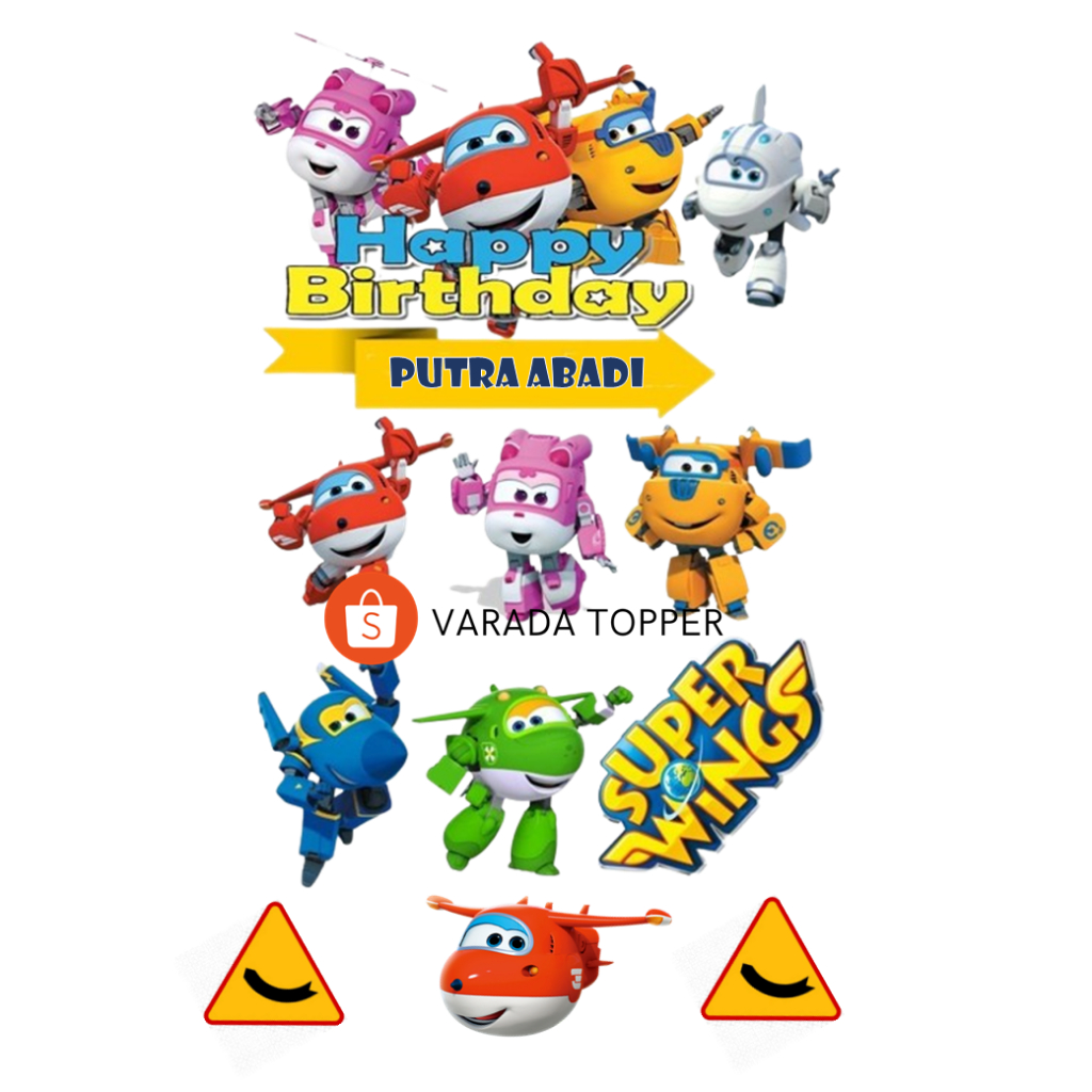 SUPER WINGS/Topper Birthday Super Wings Free Custom Nama/Hiasan Cake Ultah Super Wings