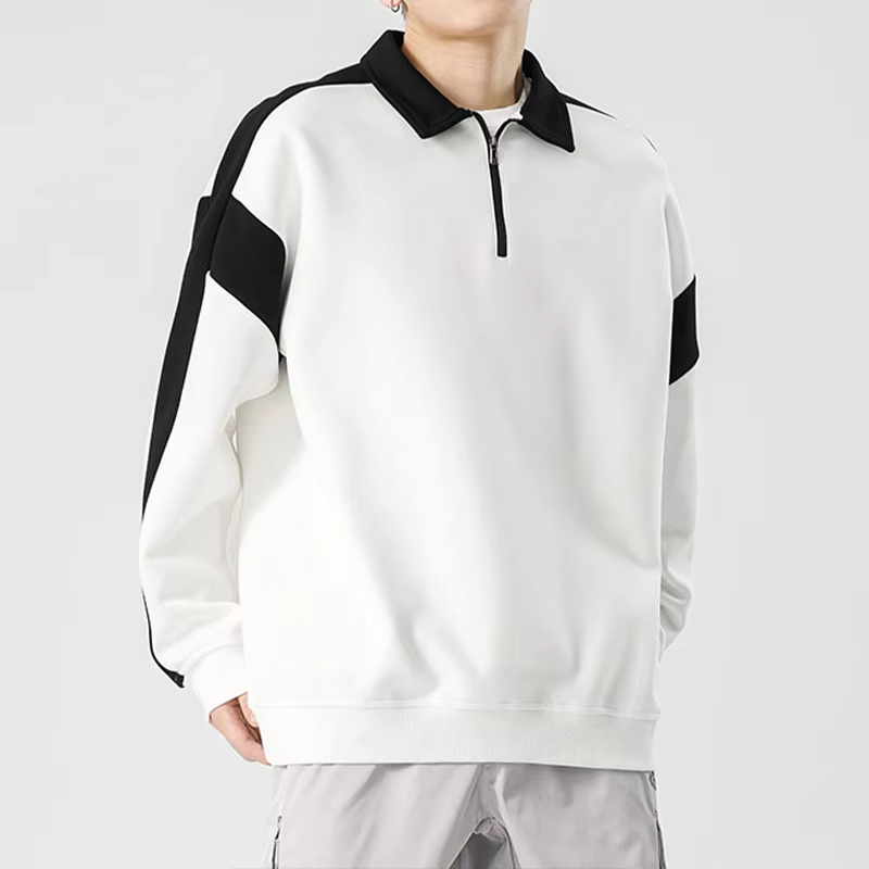 SWEATER PREMIUM HALF ZIP RESLETING PUTIH OVERSIZE  UNISEX .SWEATER KERAH S-6XL HALF ZIP  , SWEATER H