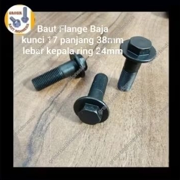 Baut Flange Baja / Baut kunci 17 panjang 38mm 12x38mm Hitam