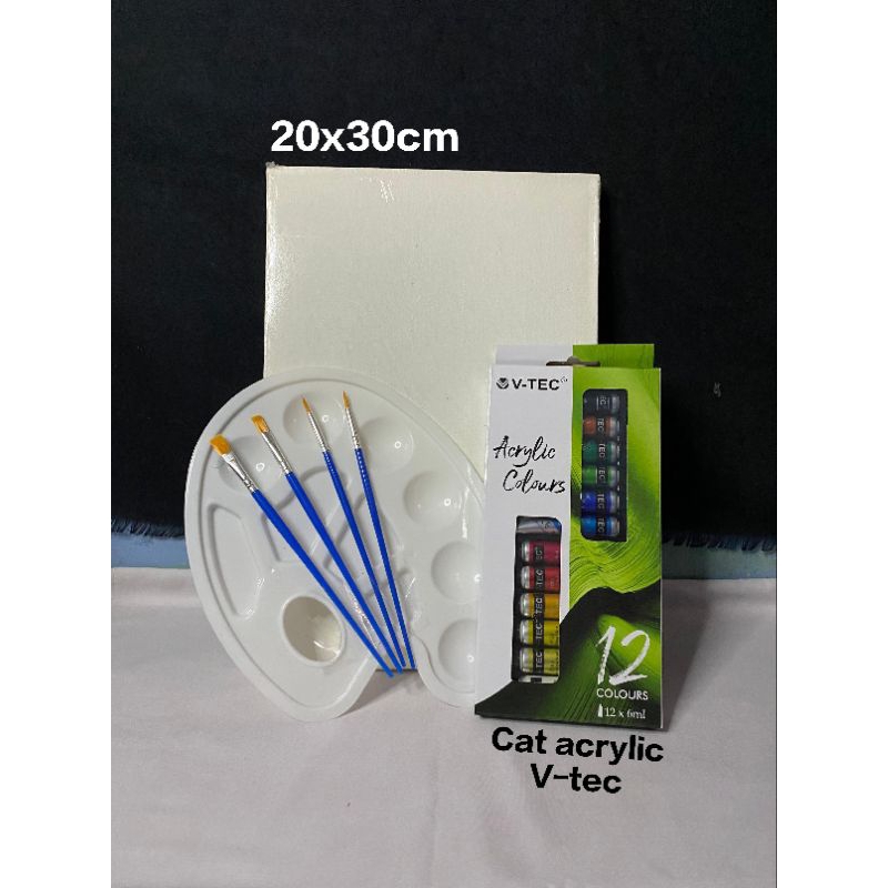 

[BISA COD] Paket Melukis Lengkap 4 Set in 1| kanvas cat acrylic palet kuas
