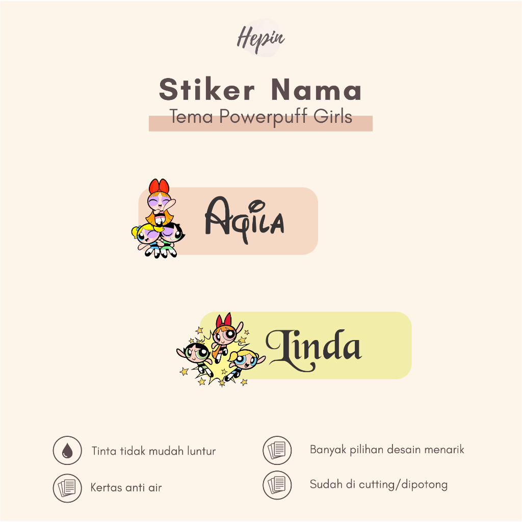 

(90 - 120 pcs) Stiker Cutting nama POWERPUFF GIRLS/ Stiker Nama Anak Murah / Label Nama Custom
