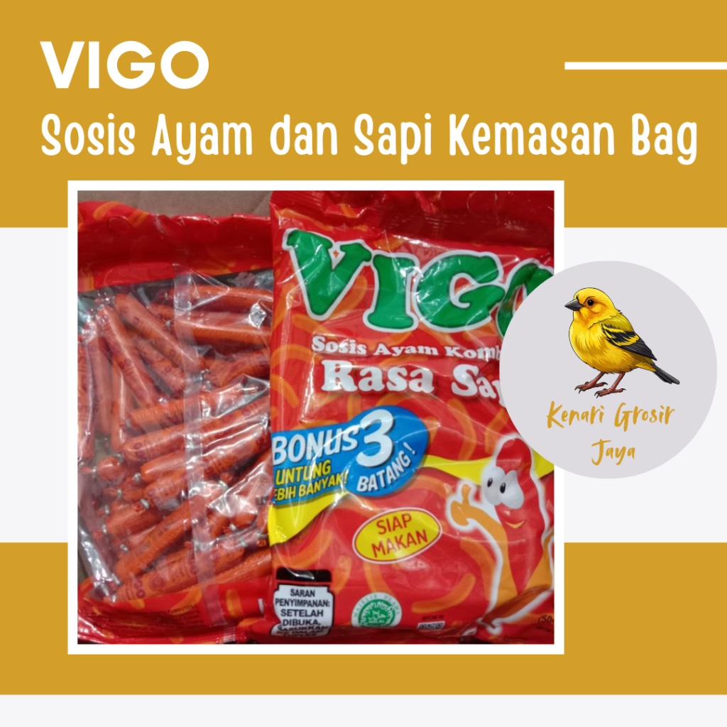 

Vigo Sosis Ayam Siap Makan Rasa Sapi 15 Gram x 50 Pcs