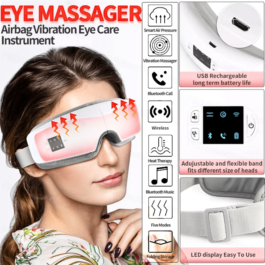 PUSAT Mito Alat Pijat pemijat Kompres Mata elektrik getar panda Smart Airbag Bluetooth Music JB 018