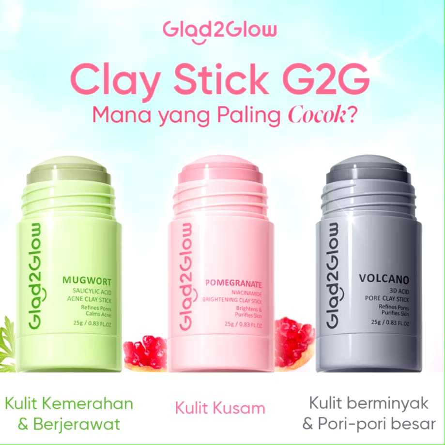 BY Masker Glad2Glow Real Mugwort Salicylic Acid Acne Control Clay Mask Stick g2g Pomegranate Niacina