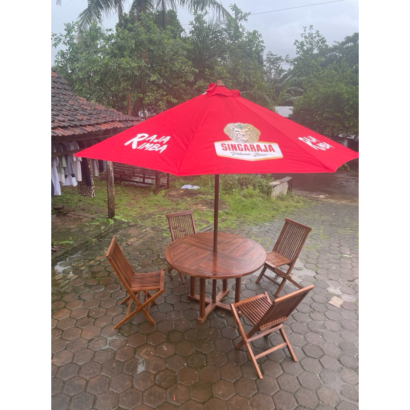 set meja payung jati outdoor untuk kafe, resto dan taman