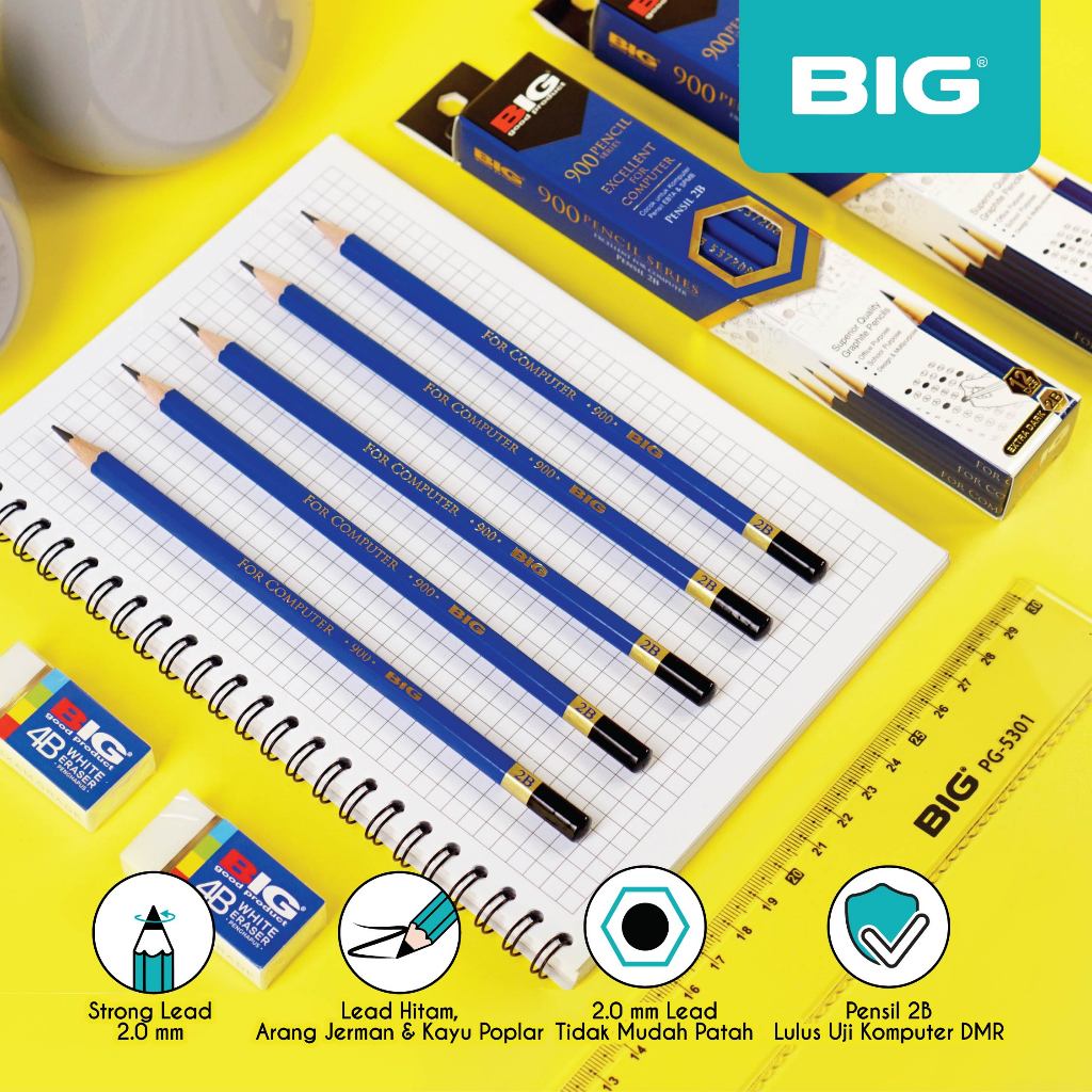 

12 Pcs BIG Pensil 2B Standar Ujian Komputer Graphite Pencil Extra Dark PS-900