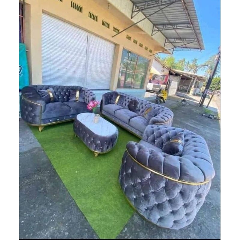 Sofa Turki 321 Kursi Sultan Bahan Bludru Full Kancing Kekinian Premium Berkualitas