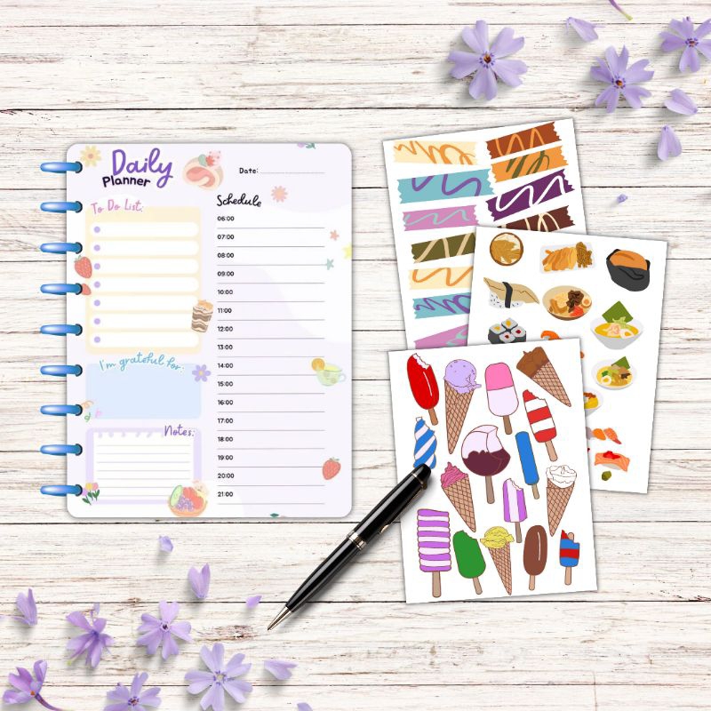 

kertas binder A5 : daily planner bonus 3 lembar stiker