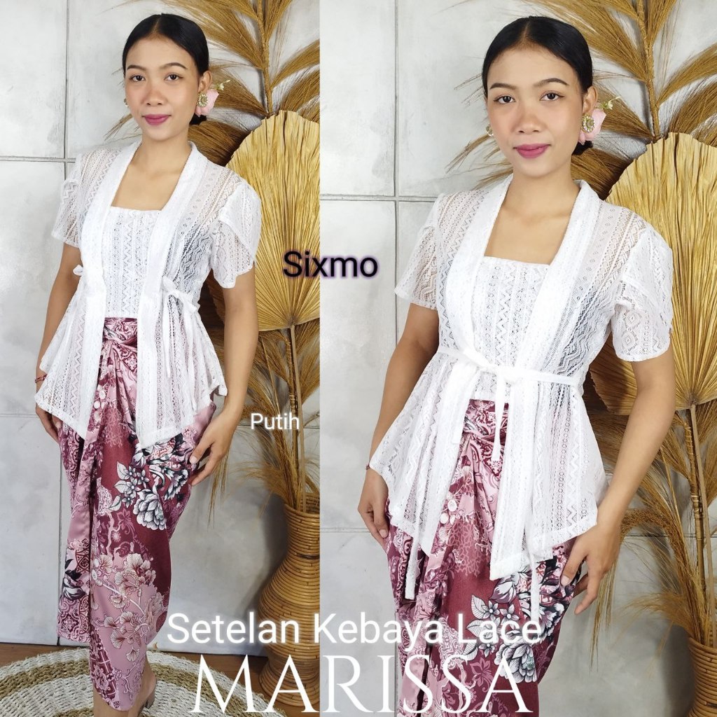 Setelan Kebaya Brokat Marissa Lengan Pendek Tulip dan Bawahan rok lilit Batik Kondangan Wisuda Moder