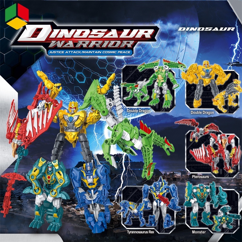 Mainan Robot Warrior 5 In 1 Dinosaurus Robot Warrior Set Isi 5 Pcs Bisa Berubah Dan Digabungkan Defo