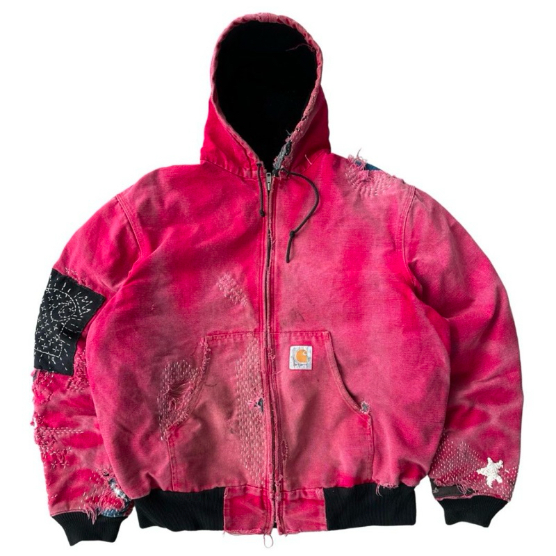 90s Vintage Carhartt Faded Distressed Active Jacket JR100 (Sashiko Repair Repaired)
