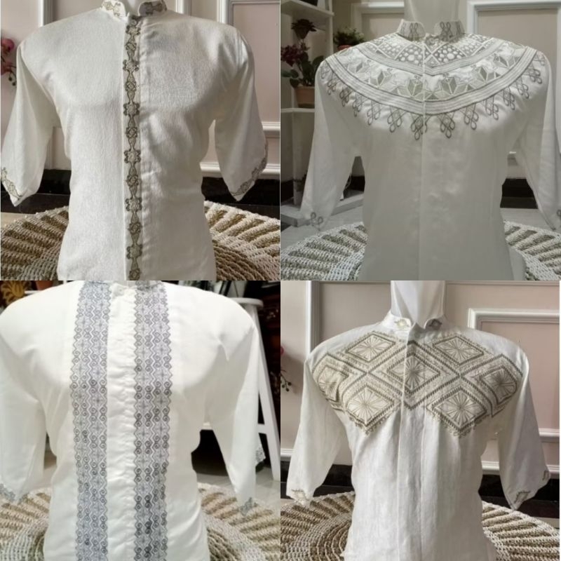 BAJU KOKO PUTIH KEMEJA TANGAN PENDEK MUSLIM PRIA BAHAN SEMI SUTRA DAN JAGUARD