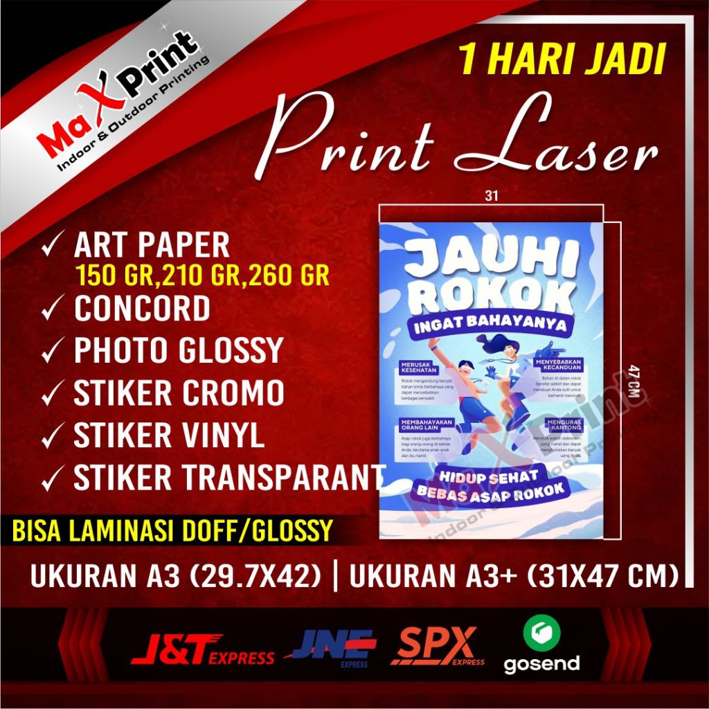 

PRINT LASER/A3/STIKER VINIL/CROMO/TRANSPARANT/ART PAPER/KALENDER A3/CONCORD/SERTIFIKAT