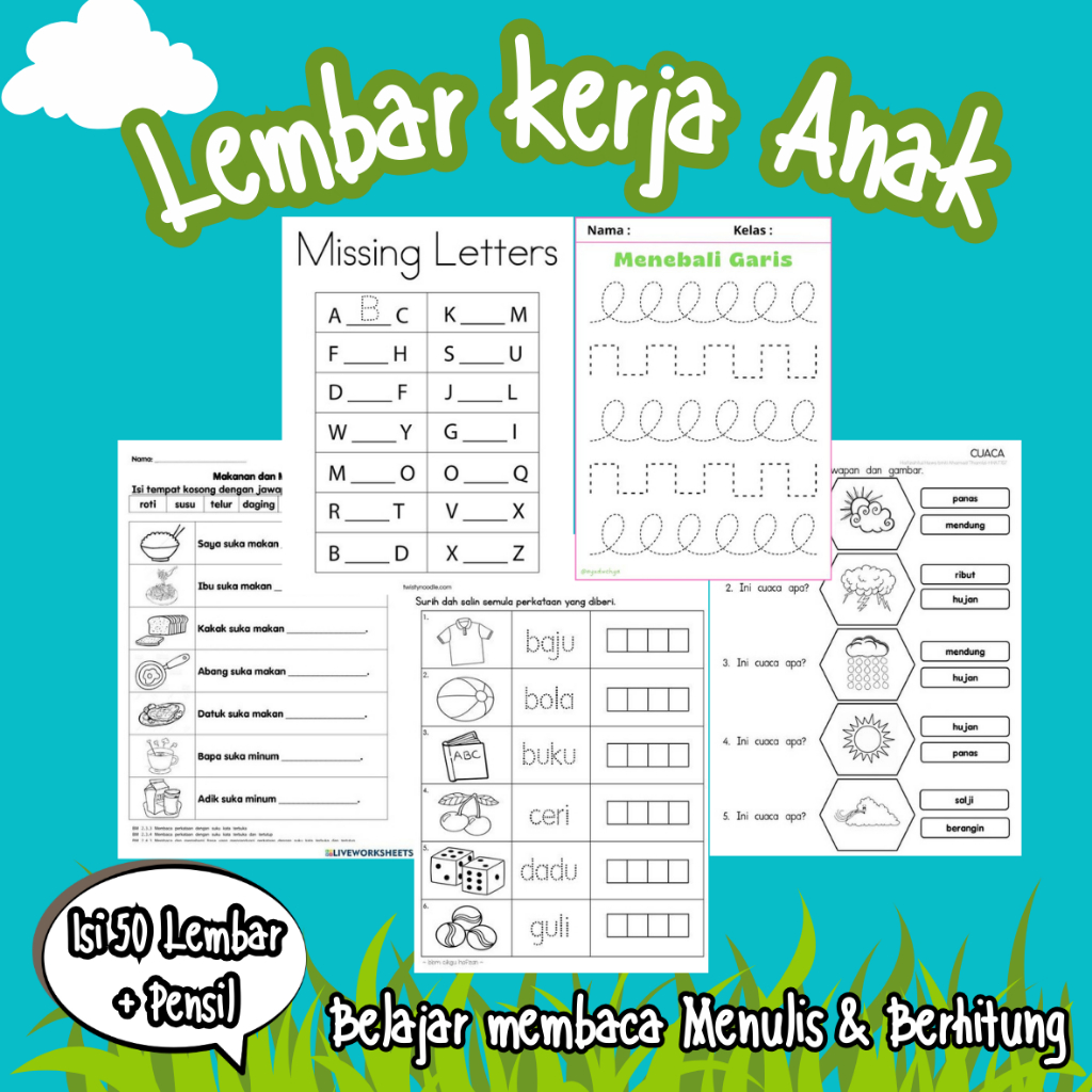 

50Lembar kerja anak uk A4/A5 Gratis Pensil / lembar kerja anak TK/SD/PRESCHOOL