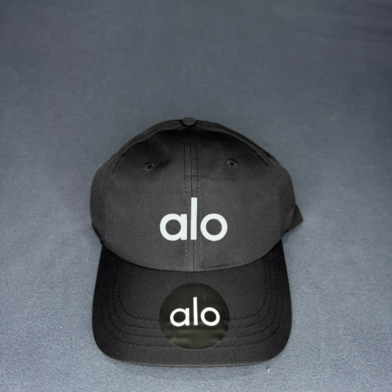 Topi Lari Olahraga Alo Black Logo White Bahan Polyster Dryfit