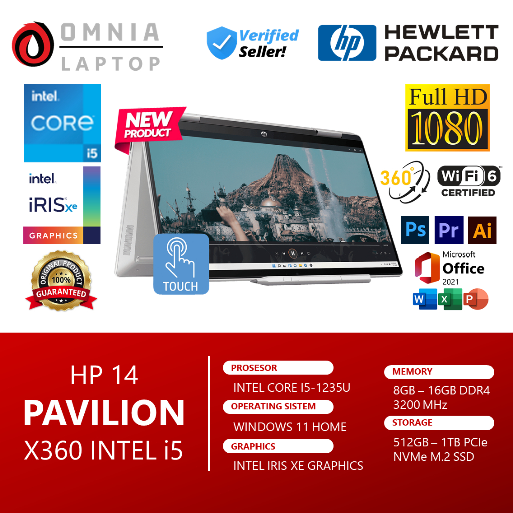 Laptop HP Pavilion X360 2in1 14 Touch i5 1235U Gen 12 8GB 1TB SSD 14.0 FHD IPS Windows 11