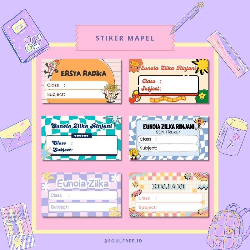 

stiker label buku custom / stiker mata pelajaran lucu / stiker buku retro series