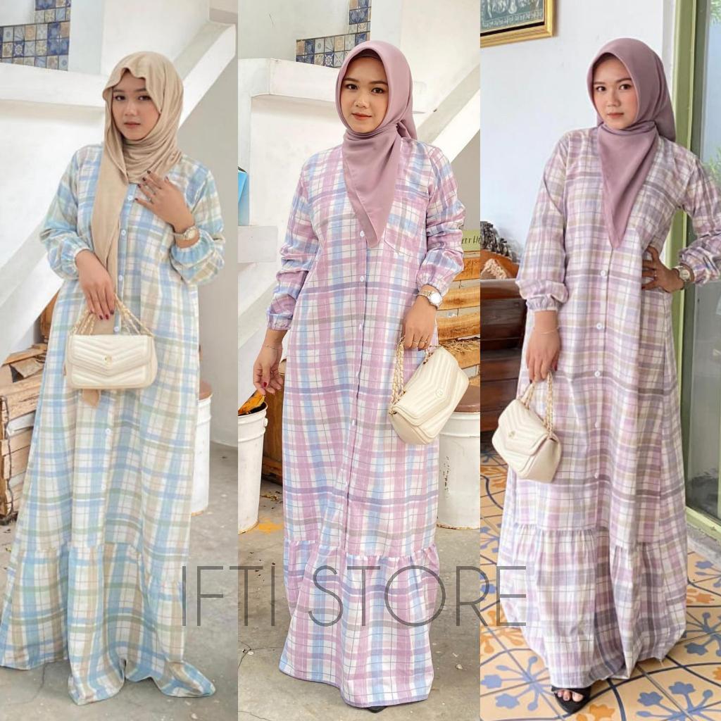 GAMIS IFTI KOTAK KOTAK GAMIS TRISET WANITA TERBARU ORIGINAL BUSUI FRIENDLY GAMIS LEBARAN GAMIS WANIT