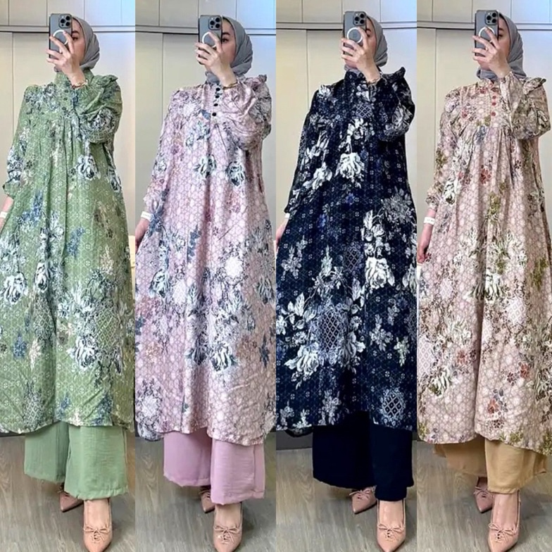 New Trend Punakawanid  Hana Set Tunik Bahan Rayon Mix Crinkle