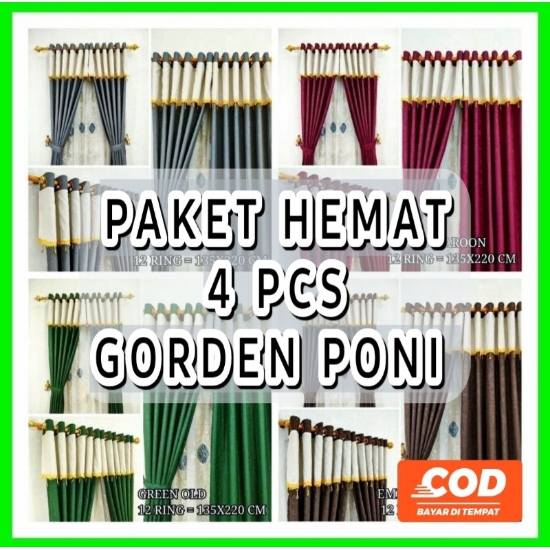 PAKET HEMAT ISI 4 Gorden Renda Poni Polos Motif Embos Ring 12 Tinggi 220 | Gorden Tirai Murah Desain