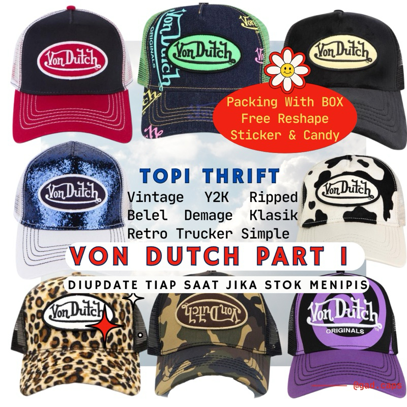 [FREE ONGKIR] TOPI VON DUTCH, VON DUTCH CAPS, VON DUTCH CUTE, VON DUTCH TRUCKER, VON DUTCH Y2K, VOND