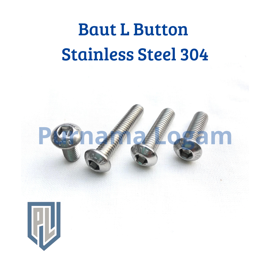 Baut L Button M10 x 40 (4 cm) Stainless Steel 304/ Drat 14/ Kunci L 6/ Baut Payung