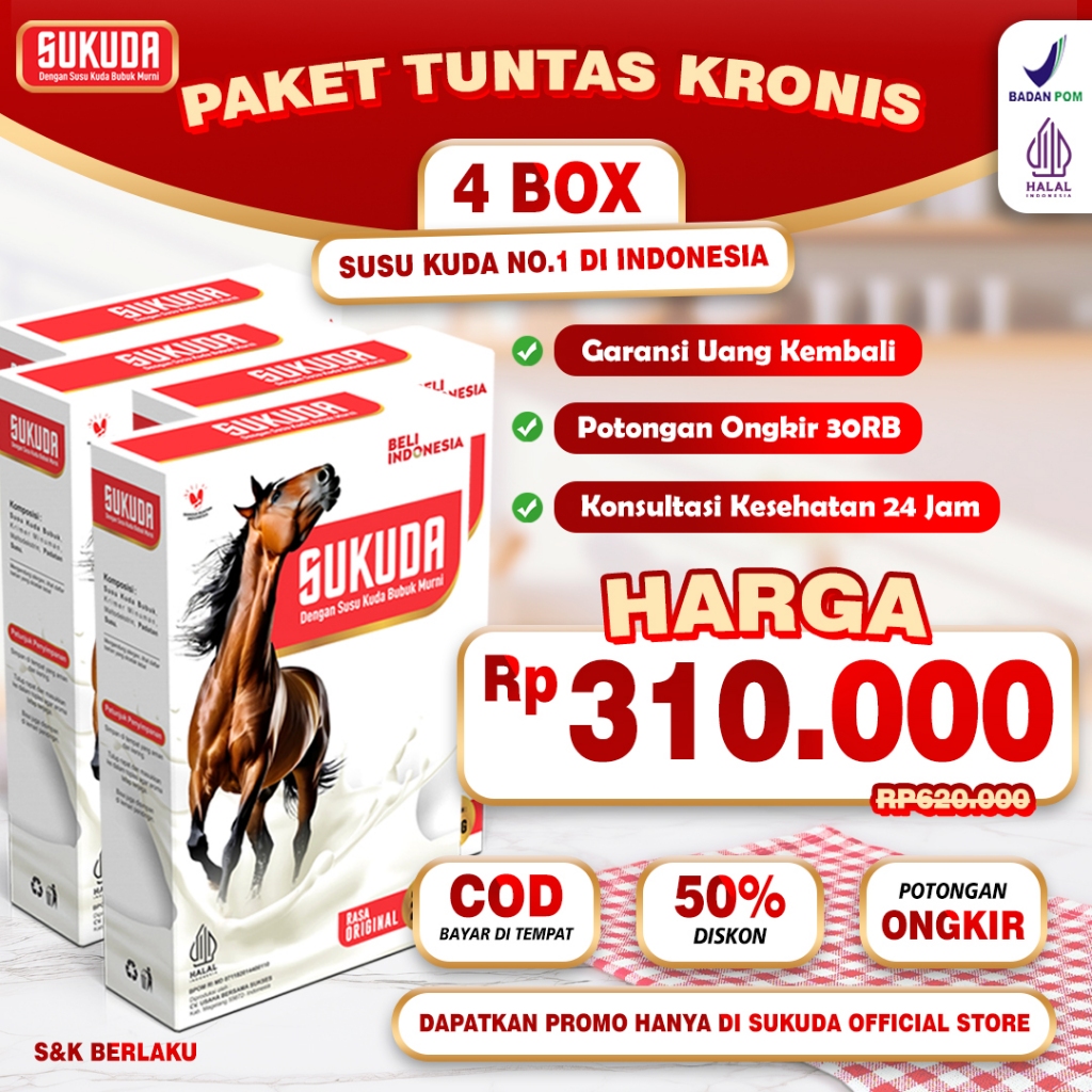 

Sukuda Susu Kuda Murni Kolostrum Terbaik di Indonesia Paket 4 Box