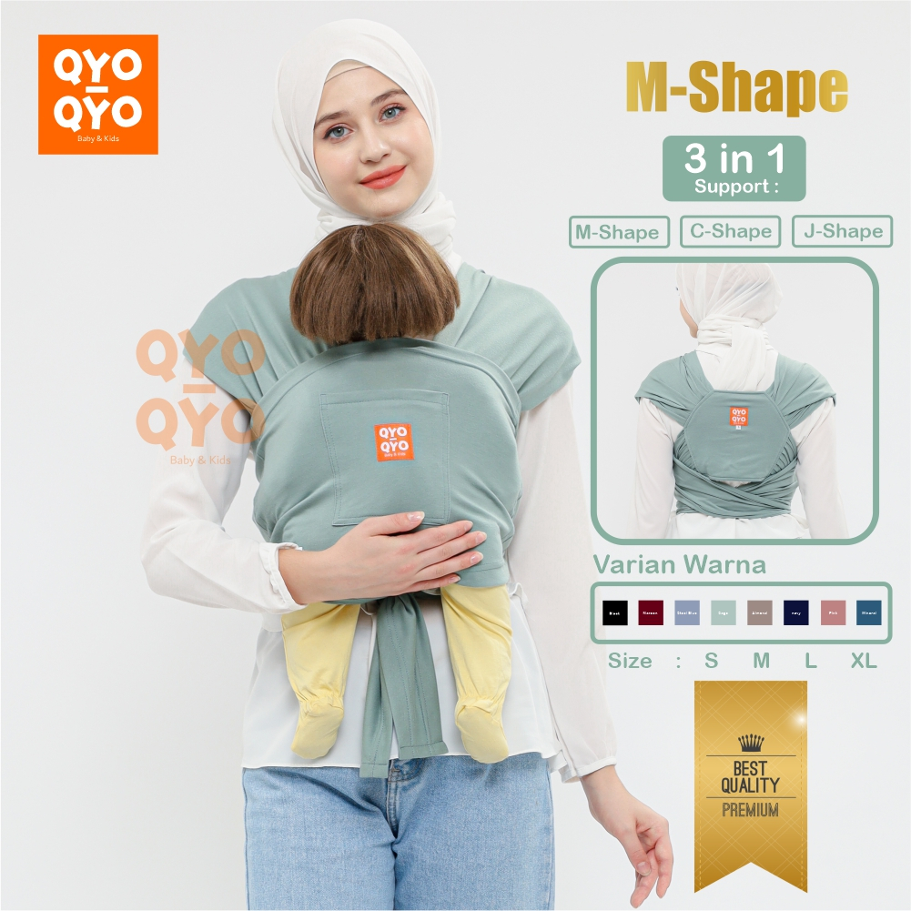 Gendongan Bayi Depan M Shape Baby Wrap 3in1 Geos Instan Premium With Sash Belt QYO-QYO