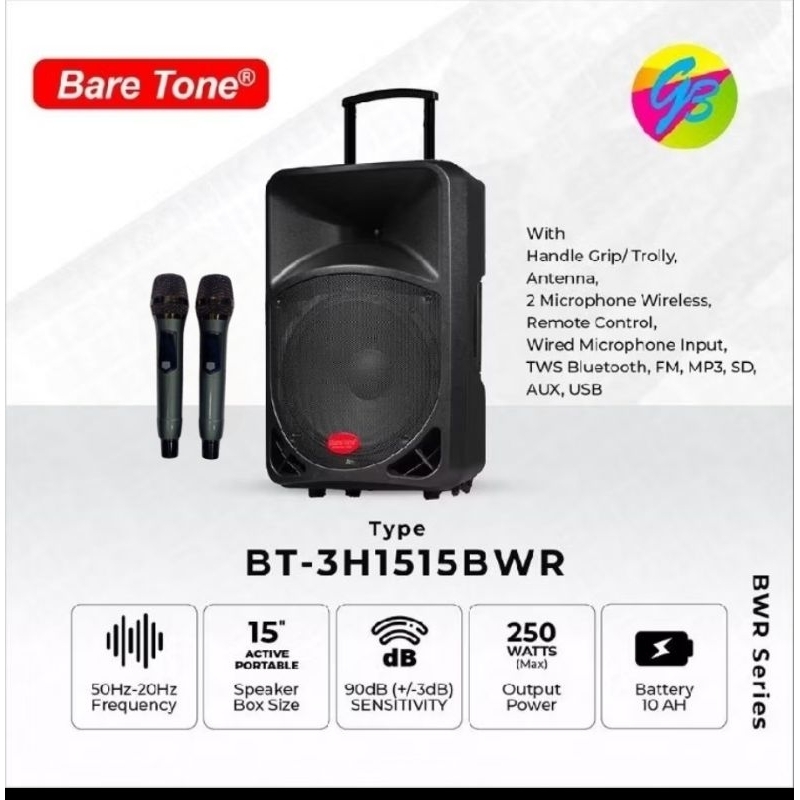 Paket Speaker Aktif Baretone 15 bwr Original Bluetooth karaoke 15 inch Tws 250w Original