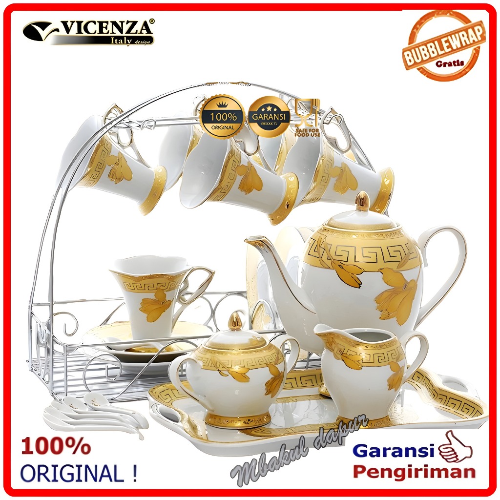 Cangkir Teko Kopi Teh Set Peralatan Minum Set Mewah Vicenza Keramik Plus Rak Gantung Stainless C 59