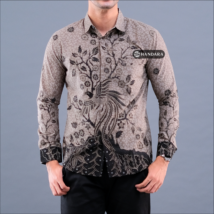 Promo Handara Batik Premium Pria Lengan Panjang Slim Fit Furing - Jatra Abu Hitam