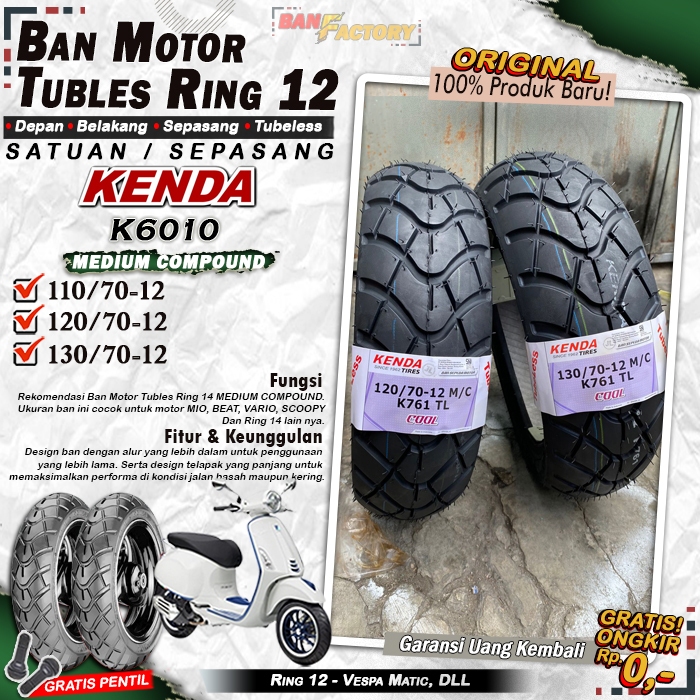 Ban Motor Vespa Kenda K761 Ring 12 Tubles Ban Motor Tubeless Scoopy Fazzio Freego Ring 12 Tubles