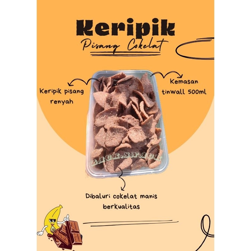 

keripik pisang bertaburan coklat kemasan thinwall dan standing pouch