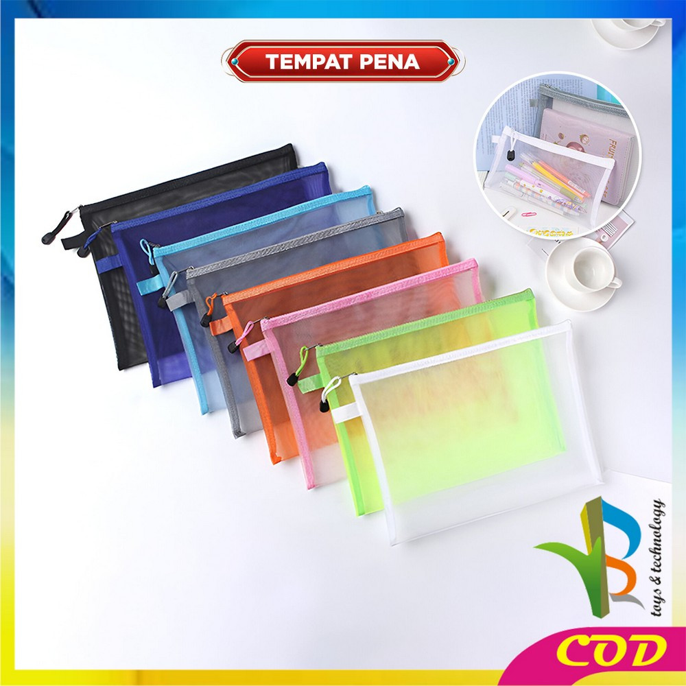 

RB-A111 Tempat Pensil Jaring Transparan Zipper Bag Penyimpanan Serbaguna / Pouch Tas Alat Tulis Anak Sekolah / Dompet Pensil Tempat Makeup Portabel