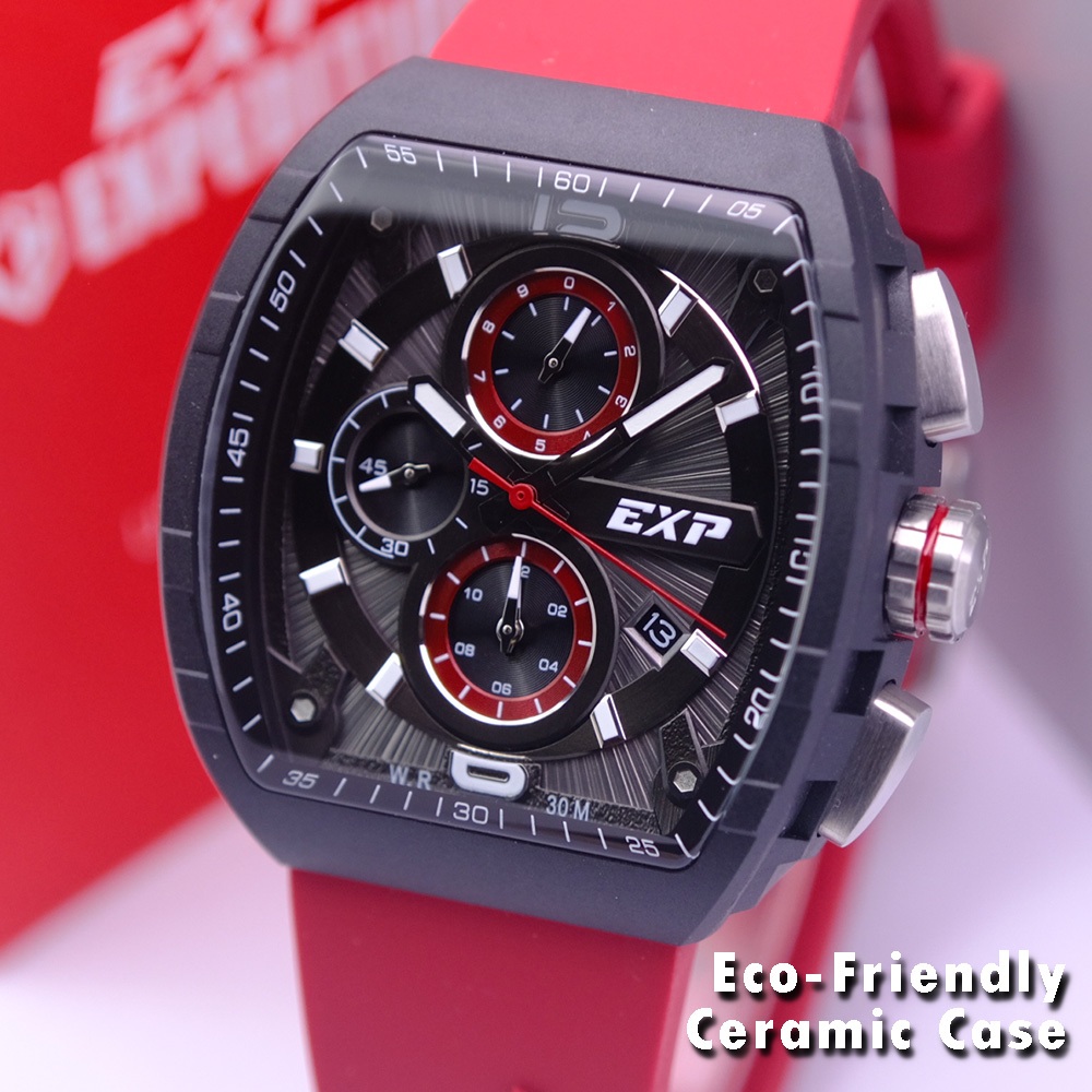 Jam Expedition Pria Terbaru Original Warna Black Red - Eco-Friendly Ceramic Case - EXP6782