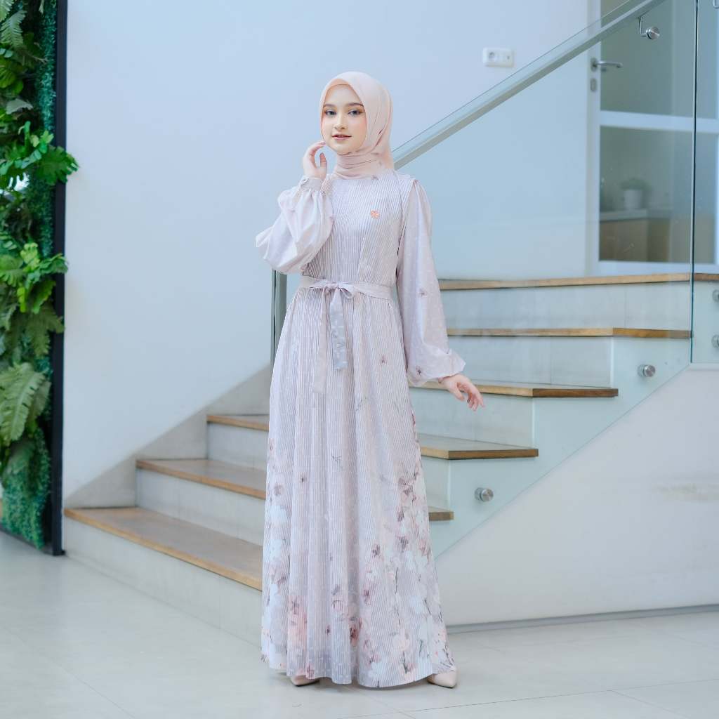 Flovia Store  -  Gamis Motif D - Gamis Printing Plisket Premium Wanita