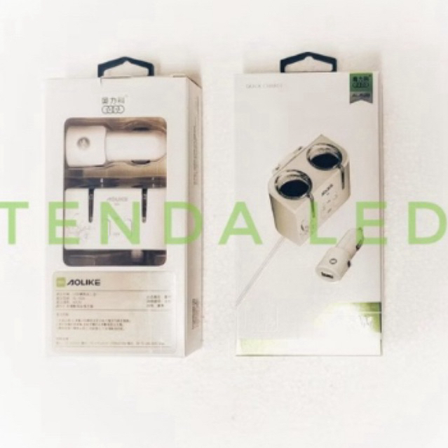 Colokan Socket Car Lighter 2 Lubang LED USB Charger HP Mobil Kabel 80 cm