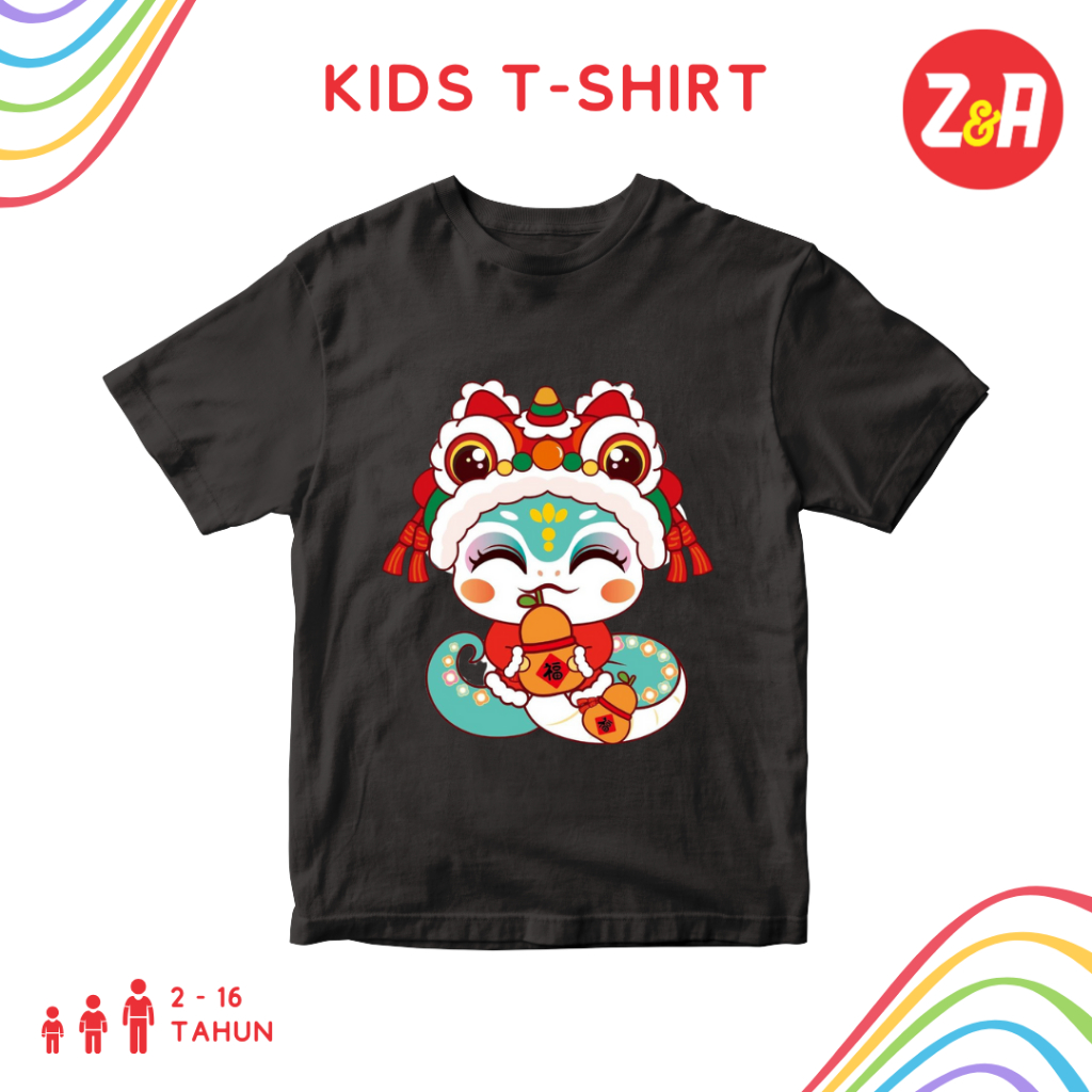 Kaos Anak IMLEK 2025 | Baju Atasan Anak Lengan Pendek Kartun Imlek Tahun Baru Cina 2025 Shio Ular | 