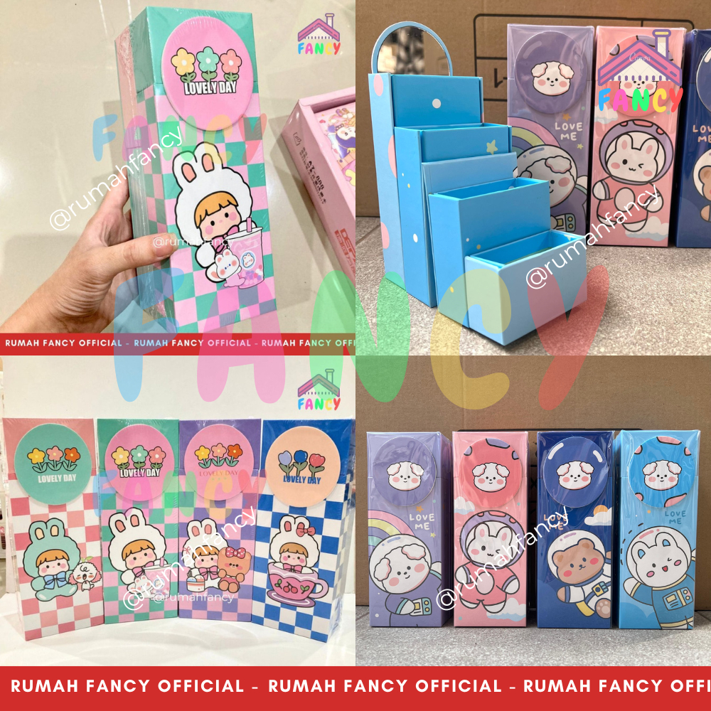 

[FREE DUS + BUBBLEWRAP] Kotak Pensil Dus 4 Susun KAX 690 CERMIN + MAGNET Cute Bear Kelinci Bunny Sheep Domba Astronout Momo Girl Kepang Lucu Unik Murah