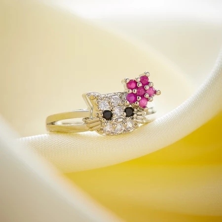 42J Cincin Titanium Anak Anak Emas Perempuan Laki Laki Insial Kupu Gambar Love Anti Karat Kecil Silv