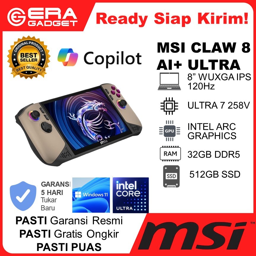 MSI CLAW 8 AI+ ULTRA 7 258V 32GB 512GB W11 8.0" WUXGA 120HZ IPS 100SRGB