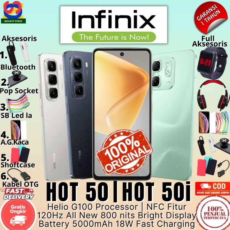 HP BARU INFINIX HOT 50 | HOT50i 6/256GB - 6/128GB RAM Upto 12GB Helio G100 Chipset Gaming GARANSI RE