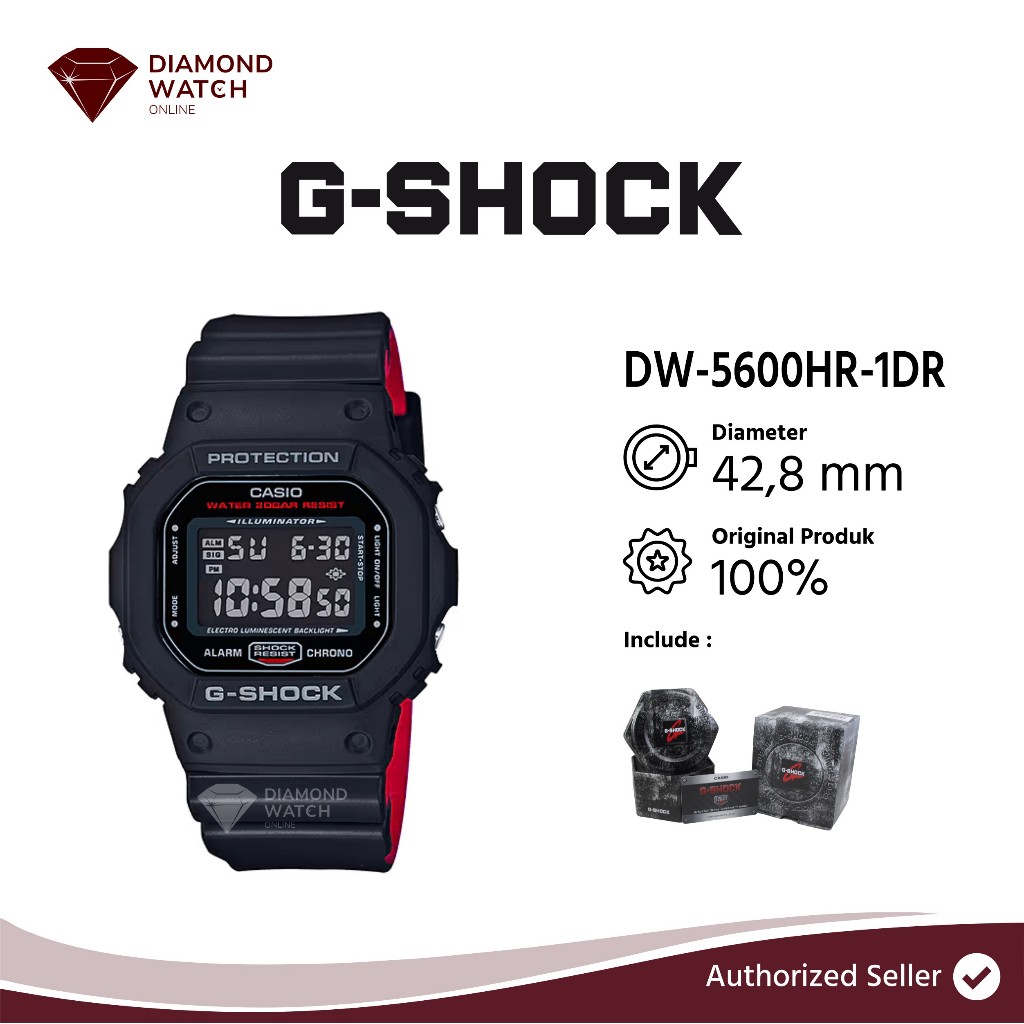 Casio G-Shock DW-5600HR-1DR 42.8 mm / 13.4 mm Black and Red Series Man Digital Dial Black Resin Band