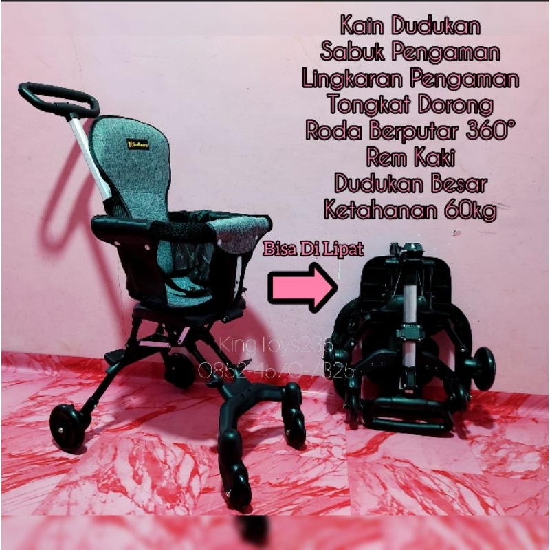 Stroller Dorongan Bayi Anak Ketahanan 60kg Kuat Kokoh Bisa Lipat Troli Trolley Jalan Liburan Kain Sa