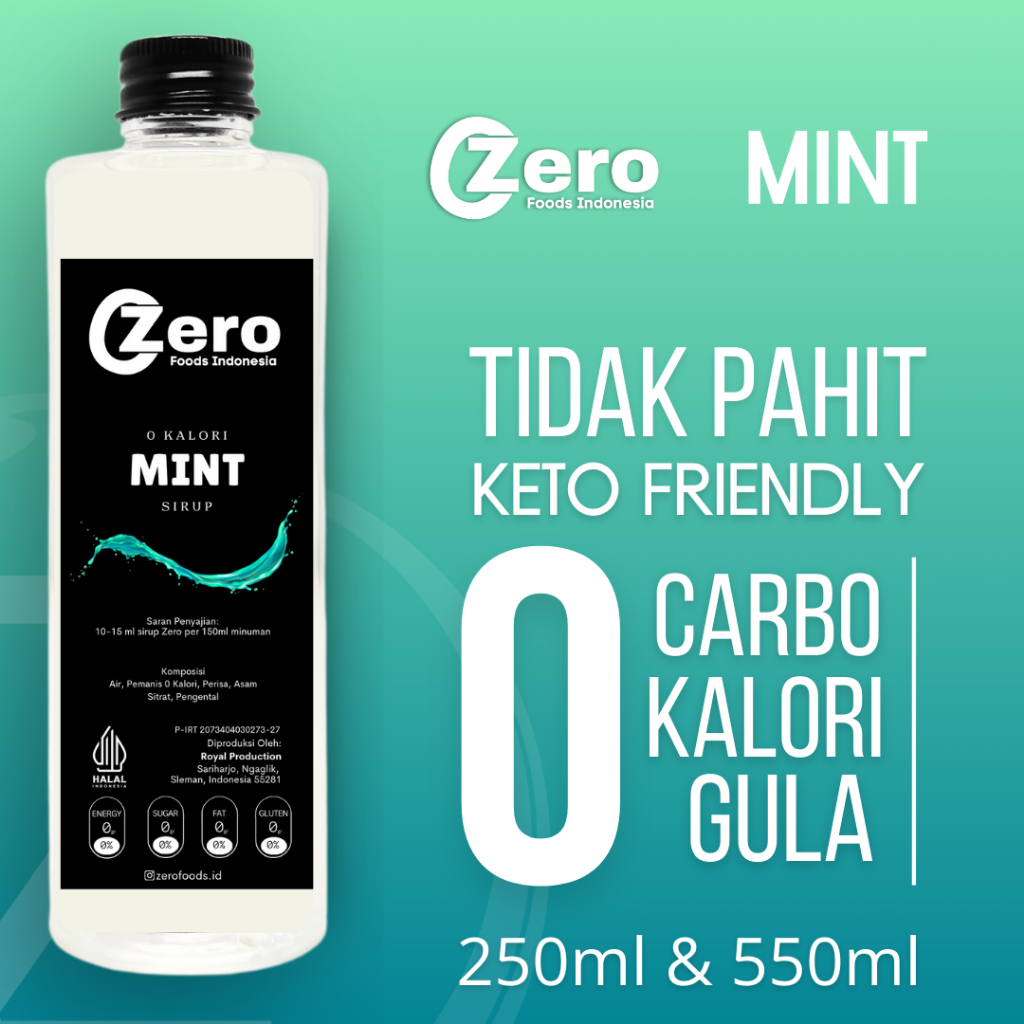 

Sirup Keto Diet 0 Kalori Bebas Gula Sugar Free non Stevia - ZERO - 250 ml Mint