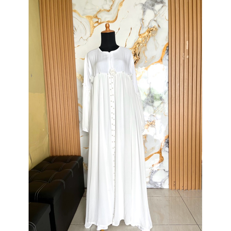 GAMIS // ABAYA PUTIH VARIASI MUTIARA