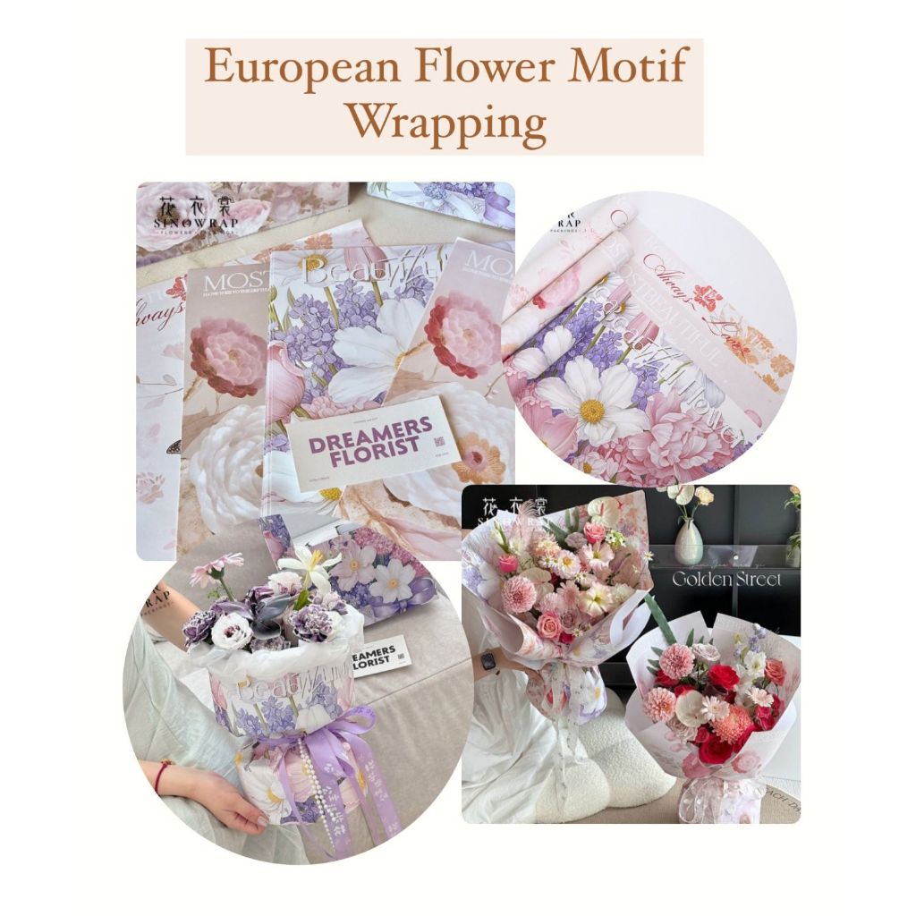 

(K 48) - 5 Lembar Kertas Cellophane Premium European Flower Motif Kertas Buket Bunga Kertas Wrapping Flower Wrap