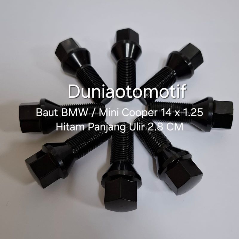 Baut Roda BMW / Mini Cooper 14 x 1.25 Hitam Short Panjang Ulir 2.8 Cm
