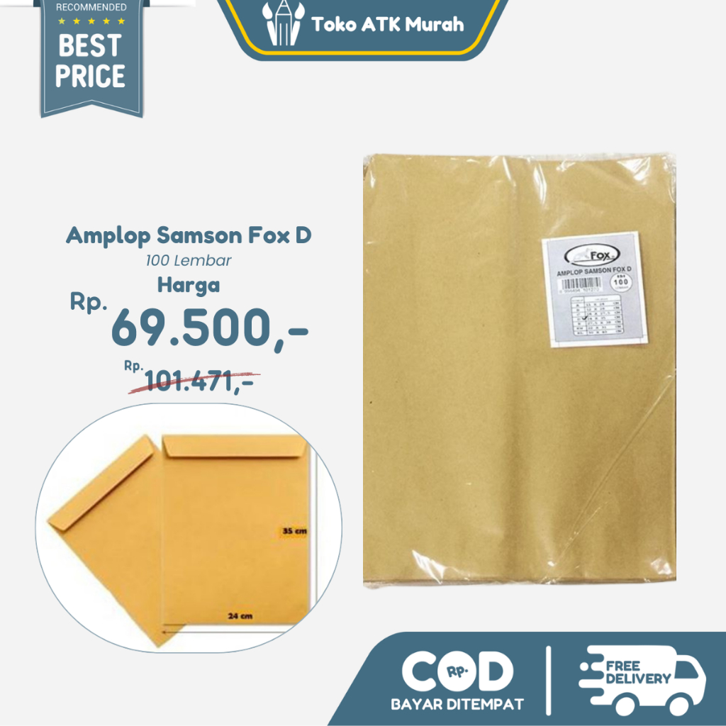 

Amplop Coklat / Samson Fox D (Folio) isi 100 Buah